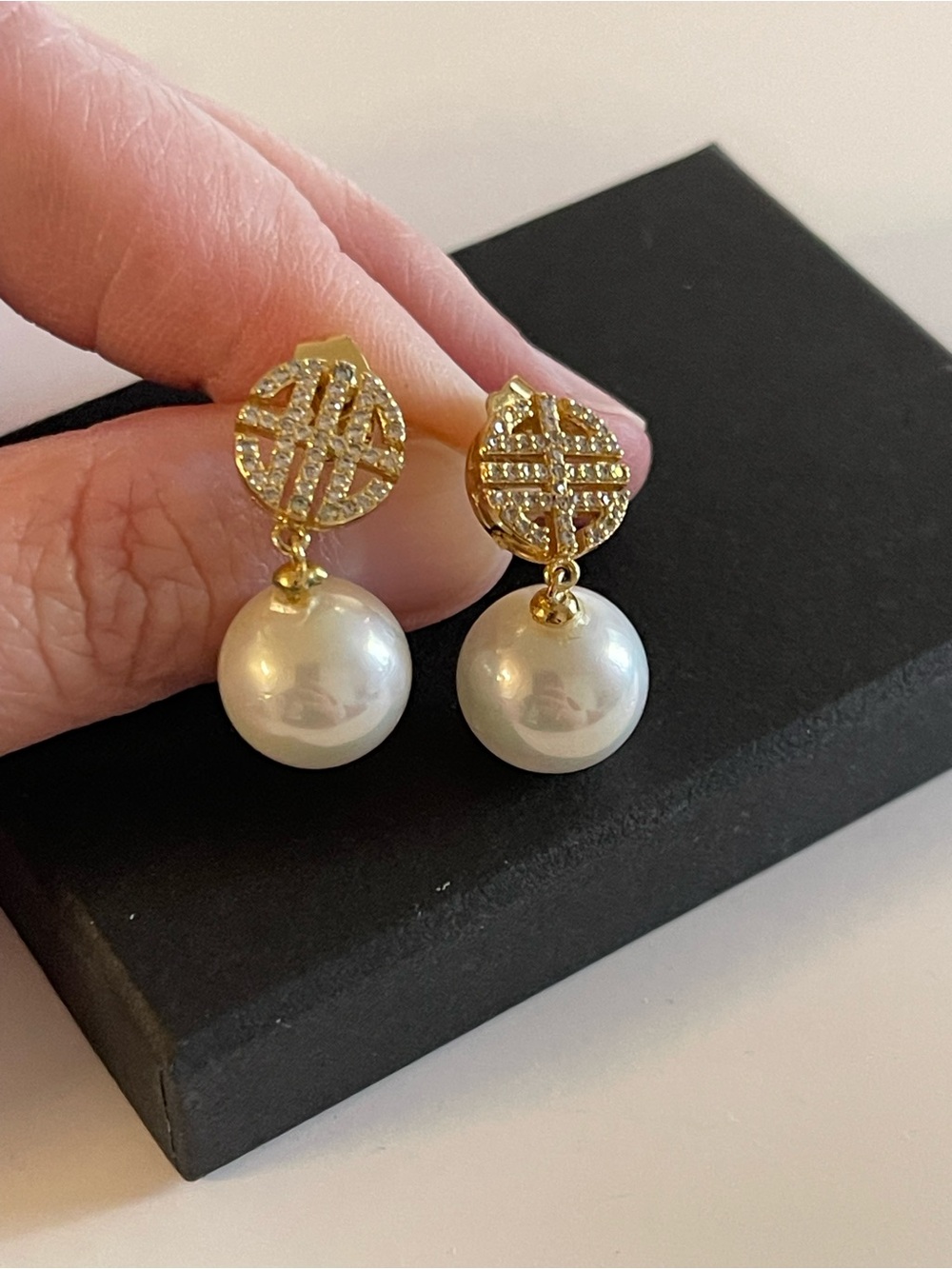 Gold and White Pearl Drop Earrings - Elegant Women Jewelry